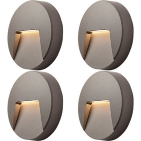 4 PACK Round Outdoor IP65 Pathway Guide Light - Indirect CCT LED - Grey ABS
