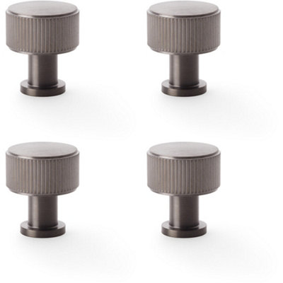 4 PACK - Round Reeded Door Knob - 29mm Diameter Dark Bronze Lined Cupboard Pull Handle