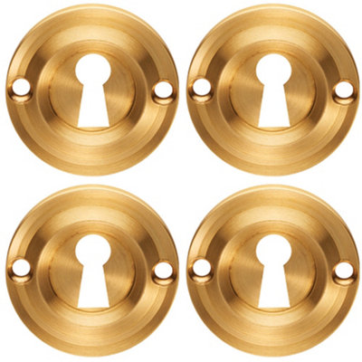 4 PACK - Round Standard Lock Profile Escutcheon - Satin Brass - 42mm Door Key Plate