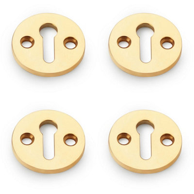 4 PACK - Round Standard Lock Profile Escutcheon - Unlaquered Brass Door Key Plate