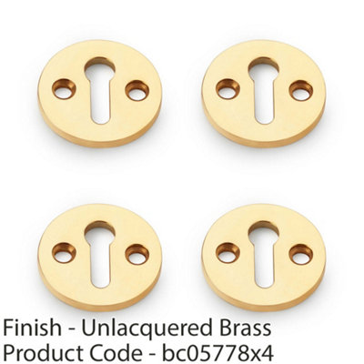 4 PACK - Round Standard Lock Profile Escutcheon - Unlaquered Brass Door Key Plate