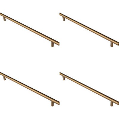 4 PACK - Round T Bar Cabinet Pull Handle 348 x 12mm 288mm Fixing Centres Antique Brass