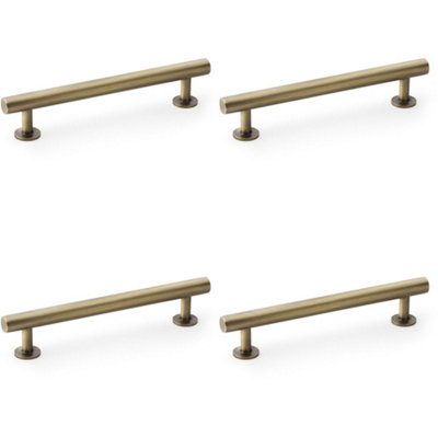4 PACK - Round T Bar Pull Handle - Antique Brass - 128mm Centres SOLID BRASS Drawer Door