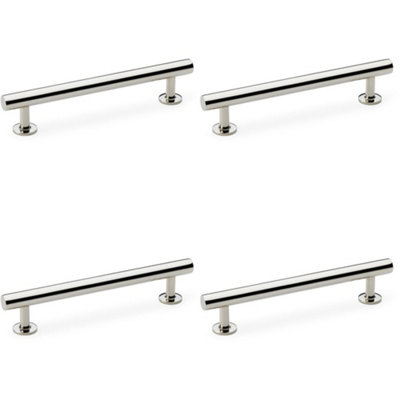 4 PACK - Round T Bar Pull Handle - Polished Nickel 128mm Centres SOLID BRASS Drawer Door