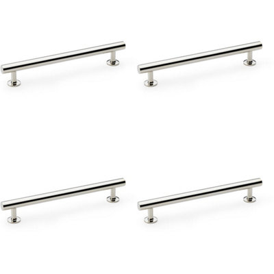 4 PACK - Round T Bar Pull Handle - Polished Nickel 160mm Centres SOLID BRASS Drawer Door