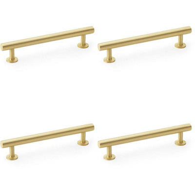 4 PACK - Round T Bar Pull Handle - Satin Brass - 128mm Centres SOLID BRASS Drawer Door