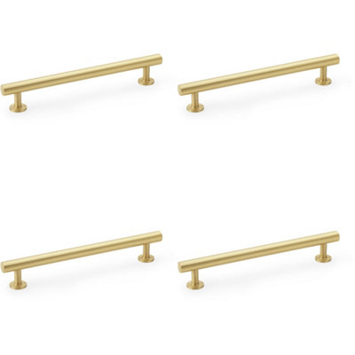 4 PACK - Round T Bar Pull Handle - Satin Brass - 160mm Centres SOLID BRASS Drawer Door