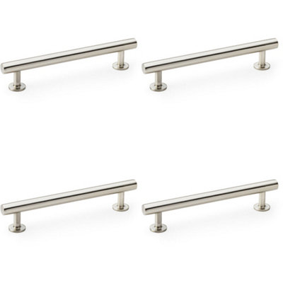 4 PACK - Round T Bar Pull Handle - Satin Nickel - 128mm Centres SOLID BRASS Drawer Door