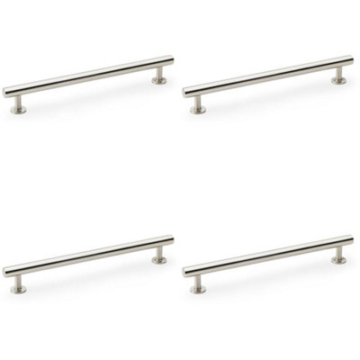 4 PACK - Round T Bar Pull Handle - Satin Nickel - 192mm Centres SOLID BRASS Drawer Door