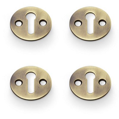 4 PACK - Round Victorian Standard Lock Profile Escutcheon - Antique Bronze Door Key Plate