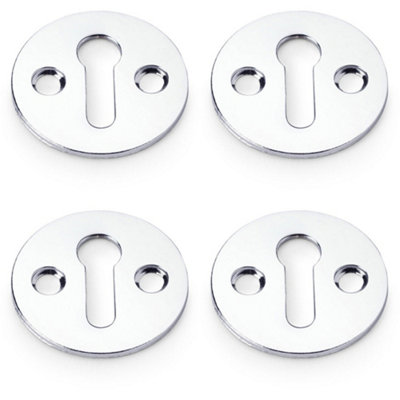 4 PACK - Round Victorian Standard Lock Profile Escutcheon Polished Chrome Door Key Plate