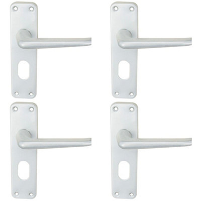 4 PACK - Rounded Contract Latch & Lock Door Handle - Satin Aluminium Lever on Backplate