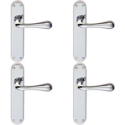 4 PACK - Rounded Flaired Internal Latch Door Handle - Polished Chrome Lever on Backplate