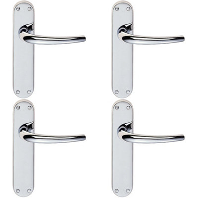 4 PACK - Rounded Sleek Internal Latch Door Handle - Polished Chrome Lever on Backplate
