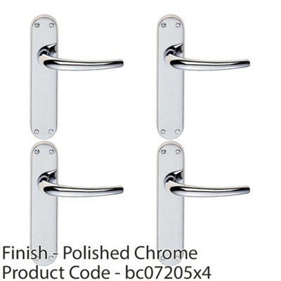 4 PACK - Rounded Sleek Internal Latch Door Handle - Polished Chrome Lever on Backplate