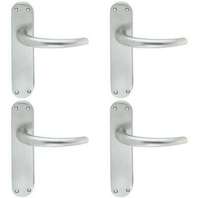 4 PACK - Rounded Sleek Internal Latch Door Handle - Satin Chrome Lever on Backplate