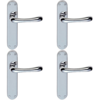 4 PACK - Rounded Smooth Internal Latch Door Handle - Polished Chrome Lever on Backplate
