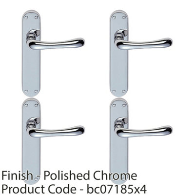4 PACK - Rounded Smooth Internal Latch Door Handle - Polished Chrome Lever on Backplate