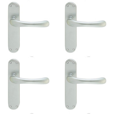 4 PACK - Rounded Smooth Internal Latch Door Handle - Satin Chrome Lever on Backplate