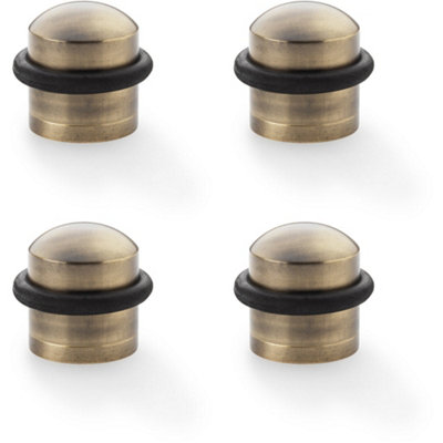 4 PACK - Rubber Tip Dome Top Floor Mounted Doorstop - Antique Bronze 39mm Dia Round Door