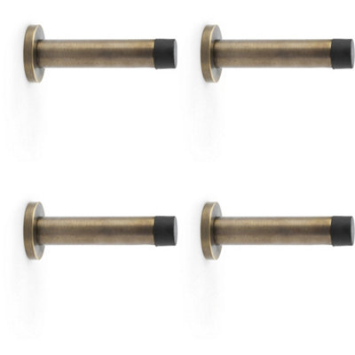 4 PACK - Rubber Tip Smooth Wall Mounted Doorstop - Antique Brass 80mm Projection & Rose