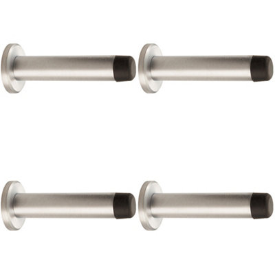 4 PACK - Rubber Tip Smooth Wall Mounted Doorstop Satin Chrome 83mm Cylinder Door Stopper