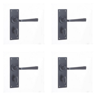 4 PACK Rustic Black Bathroom Door Handle with Backplate - Interior Lever on Backplate