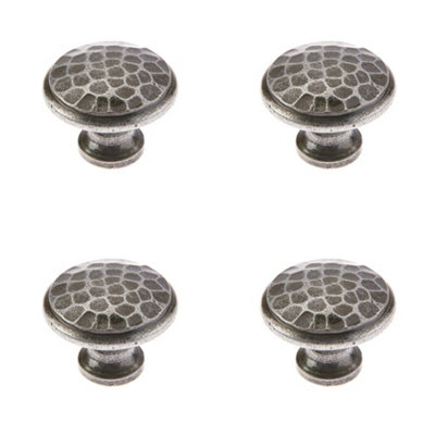 4 PACK Rustic Hammered Cupboard Knob in Pewter - 40mm Handmade Design - Kitchen Cabinet Knob