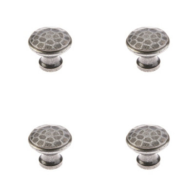 4 PACK Rustic Hammered Pewter Cupboard Knob - 20mm - Kitchen Cabinet Knob