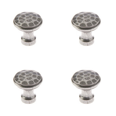 4 PACK Rustic Hammered Pewter Cupboard Knob - 30mm - Kitchen Cabinet Knob