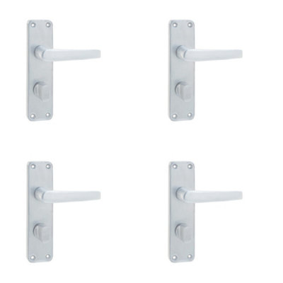 4 PACK Satin Anodised Aluminium Contract Door Handle for Bathrooms and Bedrooms - Interior Lever on Backplate
