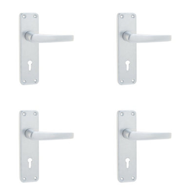 4 PACK Satin Anodised Aluminium Contract Door Handle with Lockplate - Interior Lever on Backplate
