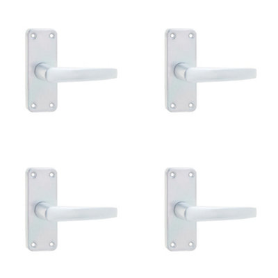 4 PACK Satin Anodised Aluminium Contract Door Handle with Short Latchplate - Interior Lever on Backplate