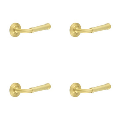 4 PACK Satin Brass Chamfered Rose Door Handle for Stylish Interiors - Solid Brass Interior Handle