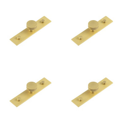 4 PACK Satin Brass Cupboard Knob with Backplate - 30mm Knurling Design - Kitchen Cabinet Knob