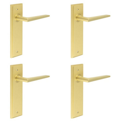 4 PACK Satin Brass Door Handle Latch Backplate - Elegant and Durable Design - Solid Brass Interior Handle