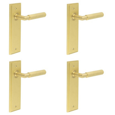 4 PACK Satin Brass Door Handle Latch Backplate for Elegant Interiors - Solid Brass Interior Handle