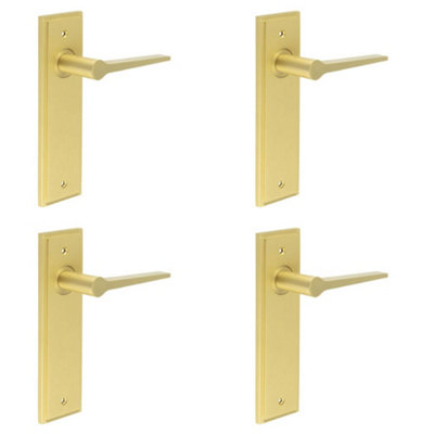 4 PACK Satin Brass Door Handle Latch Backplate for Modern Homes - Solid Brass Interior Handle