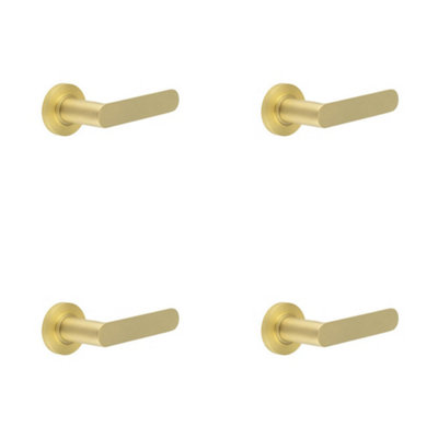 4 PACK Satin Brass Door Handle with Plain Rose Design for Modern Interiors - Solid Brass Interior Handle
