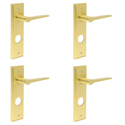 4 PACK Satin Brass Lever Door Handle with Backplate for Modern Bathrooms - Interior Handle