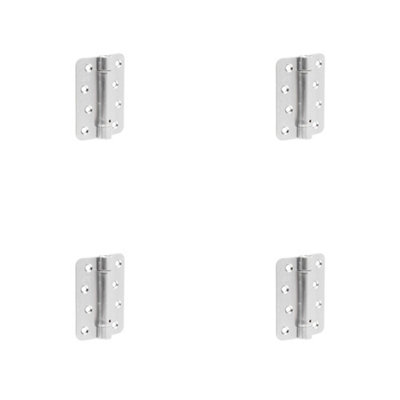 4 PACK Satin Chrome Steel Radiused Spring Hinge - Automatic Closing (Pack of 3) 102x76mm - Door Hinges