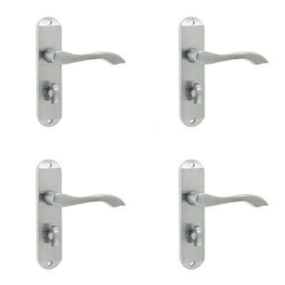 4 PACK Satin Chrome Suite Door Handle for Bathroom - Stylish and Durable - Interior Lever on Backplate