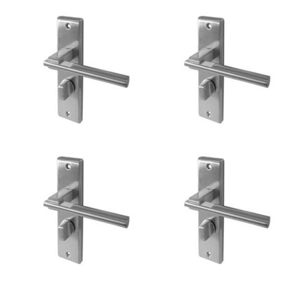 4 PACK Satin Chrome Suite Door Handle with Bathroom Plate - Unique Retro Design - Interior Lever on Backplate