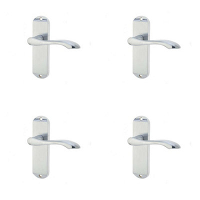 4 PACK Satin Chrome Suite Door Handle with Latch Plate for Modern Interiors - Interior Lever on Backplate