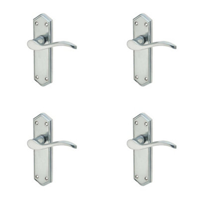 4 PACK Satin Chrome Suite Door Handle with Latchplate for Modern Interiors - Interior Lever on Backplate