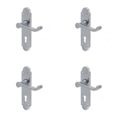 4 PACK Satin Chrome Suite Door Handle with Lockplate for Modern Interiors - Interior Lever on Backplate