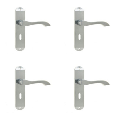 4 PACK Satin Chrome Suite Door Handle with Lockplate for Modern Interiors Interior Lever on Backplate