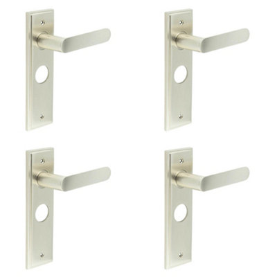 4 PACK Satin Nickel Bathroom Door Handle Backplate - Elegant Solid Brass Design - Solid Brass Interior Handle