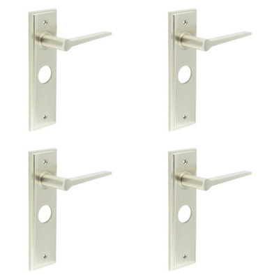 4 PACK Satin Nickel Bathroom Door Handle Backplate - Stylish and Durable - Solid Brass Interior Handle