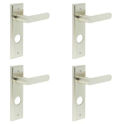 4 PACK Satin Nickel Bathroom Door Handle with Backplate - Elegant and Durable Design - Solid Brass Interior Handle